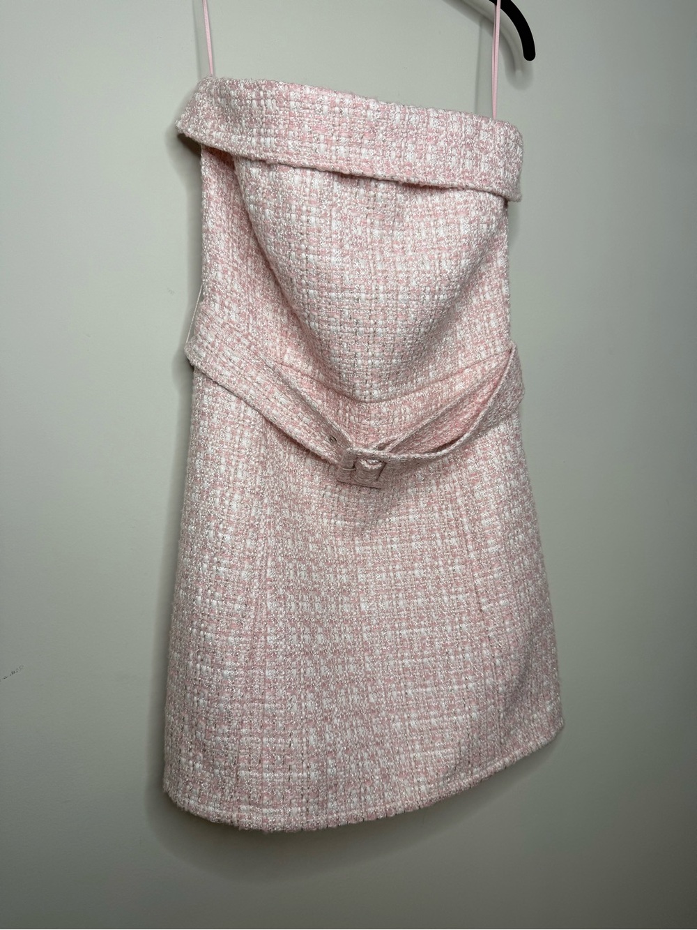Soft Pink Tweed Belted Mini Skirt